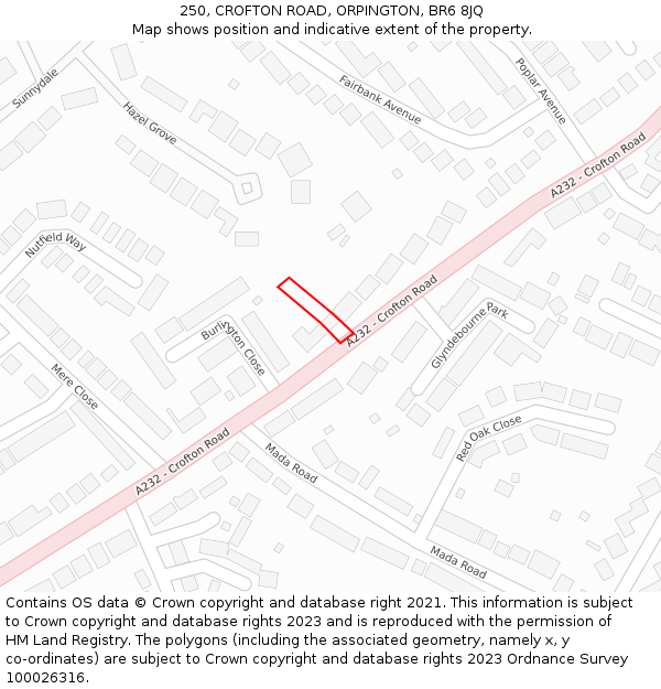 250, CROFTON ROAD, ORPINGTON, BR6 8JQ: Location map and indicative extent of plot