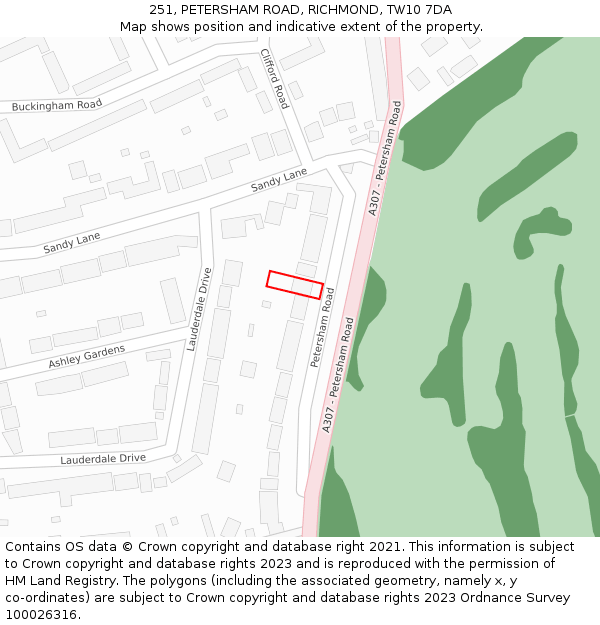 251, PETERSHAM ROAD, RICHMOND, TW10 7DA: Location map and indicative extent of plot