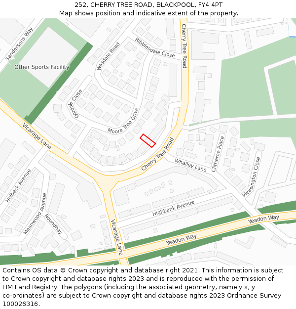 252, CHERRY TREE ROAD, BLACKPOOL, FY4 4PT: Location map and indicative extent of plot