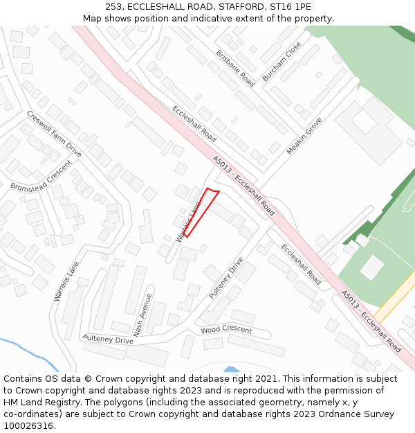 253, ECCLESHALL ROAD, STAFFORD, ST16 1PE: Location map and indicative extent of plot