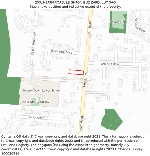 253, HEATH ROAD, LEIGHTON BUZZARD, LU7 3AG: Location map and indicative extent of plot