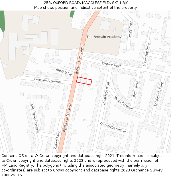 253, OXFORD ROAD, MACCLESFIELD, SK11 8JY: Location map and indicative extent of plot