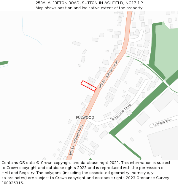 253A, ALFRETON ROAD, SUTTON-IN-ASHFIELD, NG17 1JP: Location map and indicative extent of plot