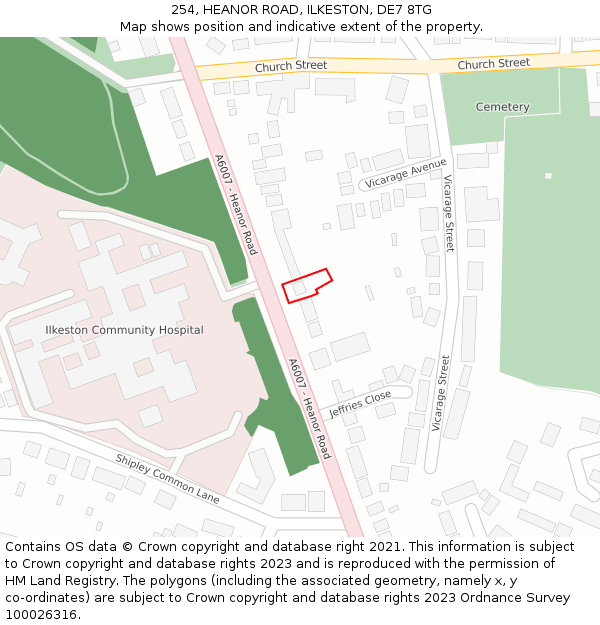 254, HEANOR ROAD, ILKESTON, DE7 8TG: Location map and indicative extent of plot