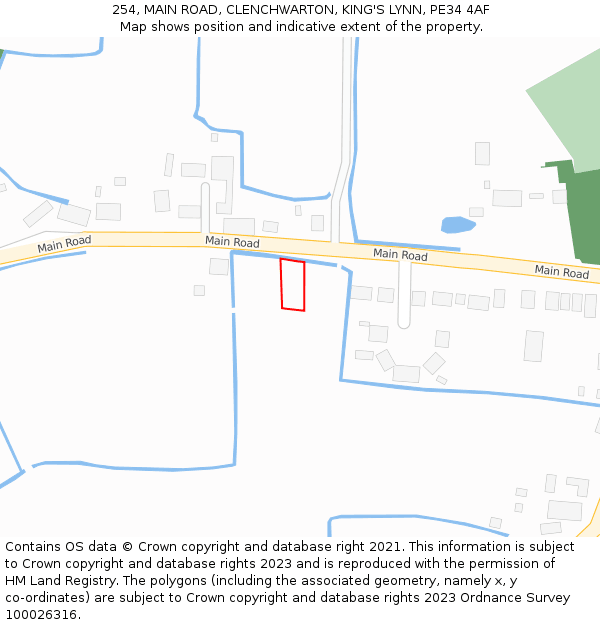 254, MAIN ROAD, CLENCHWARTON, KING'S LYNN, PE34 4AF: Location map and indicative extent of plot