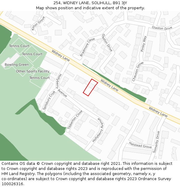 254, WIDNEY LANE, SOLIHULL, B91 3JY: Location map and indicative extent of plot