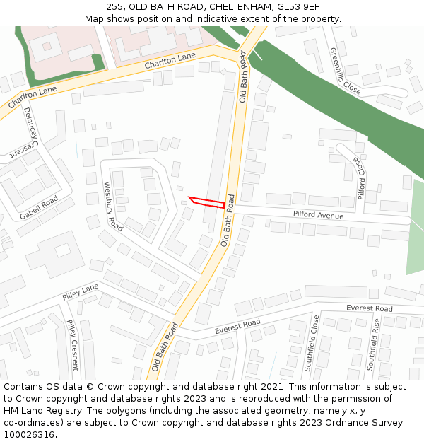 255, OLD BATH ROAD, CHELTENHAM, GL53 9EF: Location map and indicative extent of plot