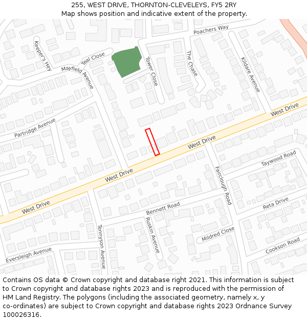 255, WEST DRIVE, THORNTON-CLEVELEYS, FY5 2RY: Location map and indicative extent of plot