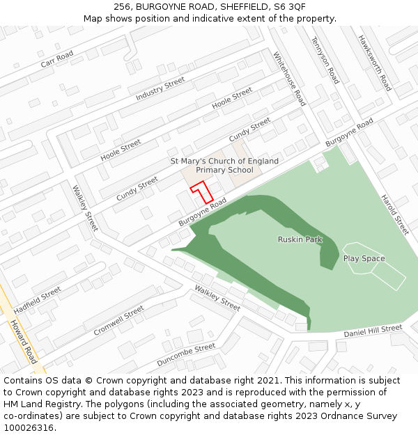 256, BURGOYNE ROAD, SHEFFIELD, S6 3QF: Location map and indicative extent of plot