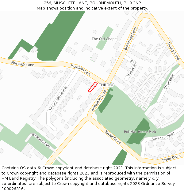 256, MUSCLIFFE LANE, BOURNEMOUTH, BH9 3NP: Location map and indicative extent of plot