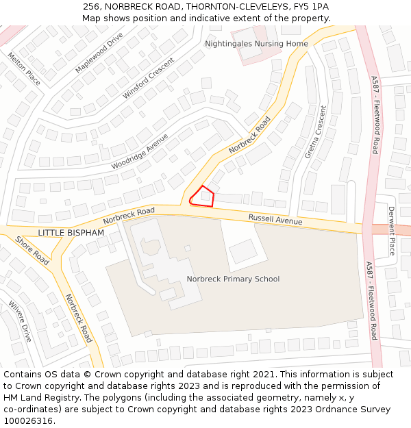 256, NORBRECK ROAD, THORNTON-CLEVELEYS, FY5 1PA: Location map and indicative extent of plot