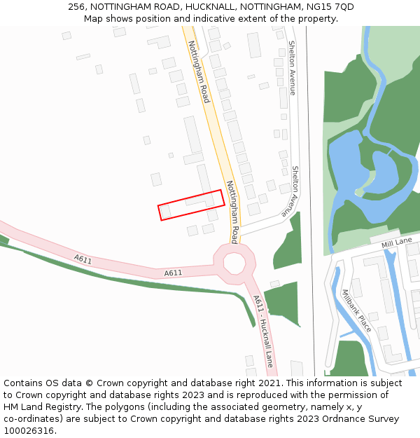 256, NOTTINGHAM ROAD, HUCKNALL, NOTTINGHAM, NG15 7QD: Location map and indicative extent of plot