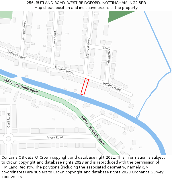 256, RUTLAND ROAD, WEST BRIDGFORD, NOTTINGHAM, NG2 5EB: Location map and indicative extent of plot