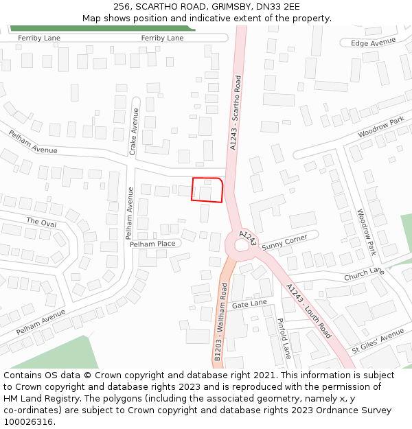 256, SCARTHO ROAD, GRIMSBY, DN33 2EE: Location map and indicative extent of plot