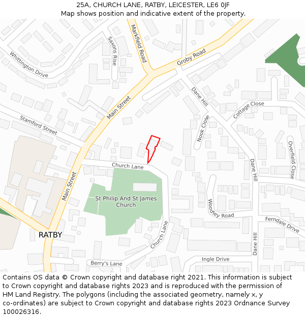 25A, CHURCH LANE, RATBY, LEICESTER, LE6 0JF: Location map and indicative extent of plot