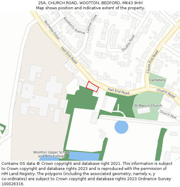 25A, CHURCH ROAD, WOOTTON, BEDFORD, MK43 9HH: Location map and indicative extent of plot