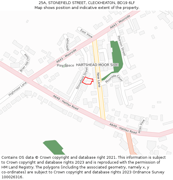 25A, STONEFIELD STREET, CLECKHEATON, BD19 6LF: Location map and indicative extent of plot