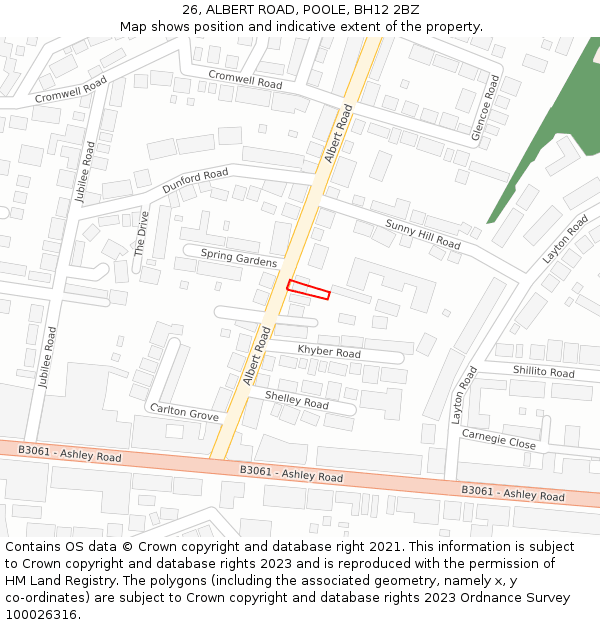 26, ALBERT ROAD, POOLE, BH12 2BZ: Location map and indicative extent of plot