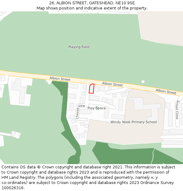 26, ALBION STREET, GATESHEAD, NE10 9SE: Location map and indicative extent of plot