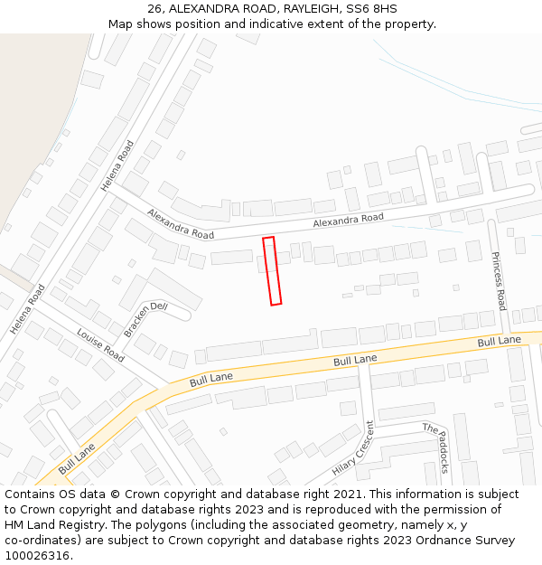 26, ALEXANDRA ROAD, RAYLEIGH, SS6 8HS: Location map and indicative extent of plot