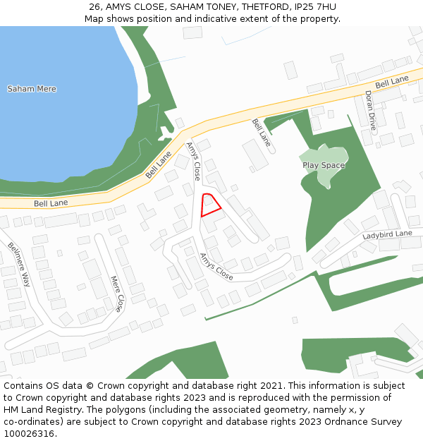 26, AMYS CLOSE, SAHAM TONEY, THETFORD, IP25 7HU: Location map and indicative extent of plot