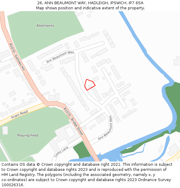 26, ANN BEAUMONT WAY, HADLEIGH, IPSWICH, IP7 6SA: Location map and indicative extent of plot