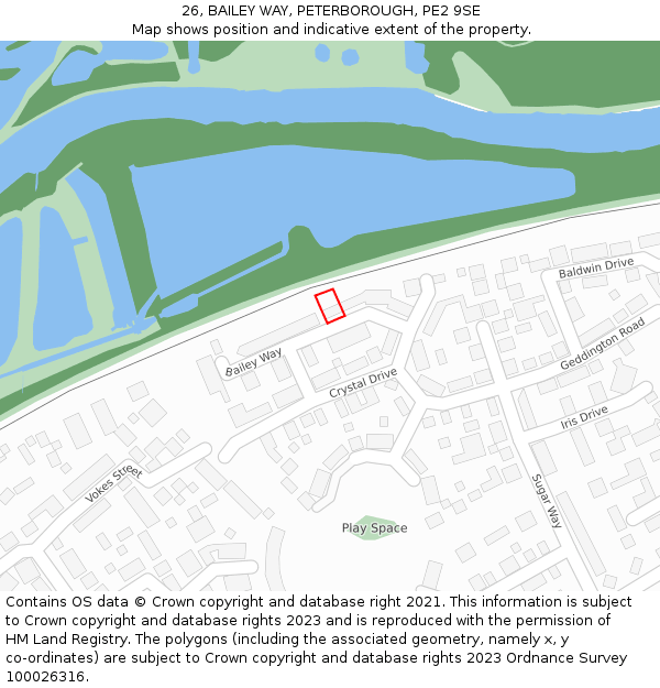 26, BAILEY WAY, PETERBOROUGH, PE2 9SE: Location map and indicative extent of plot