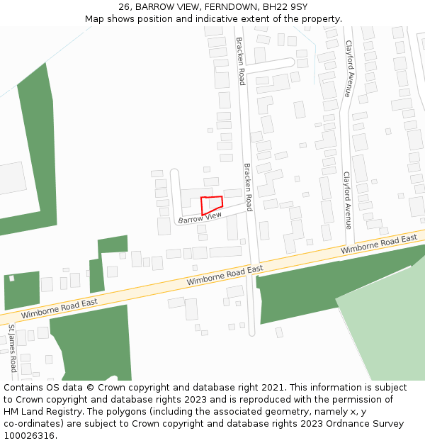 26, BARROW VIEW, FERNDOWN, BH22 9SY: Location map and indicative extent of plot