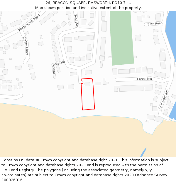 26, BEACON SQUARE, EMSWORTH, PO10 7HU: Location map and indicative extent of plot