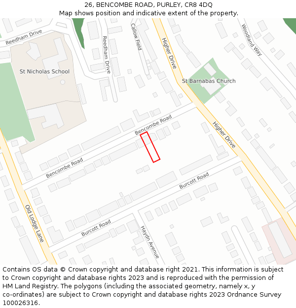 26, BENCOMBE ROAD, PURLEY, CR8 4DQ: Location map and indicative extent of plot