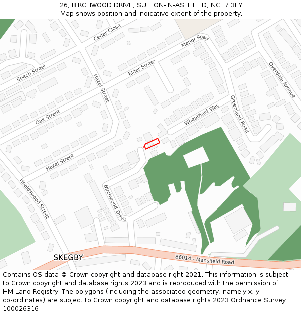 26, BIRCHWOOD DRIVE, SUTTON-IN-ASHFIELD, NG17 3EY: Location map and indicative extent of plot