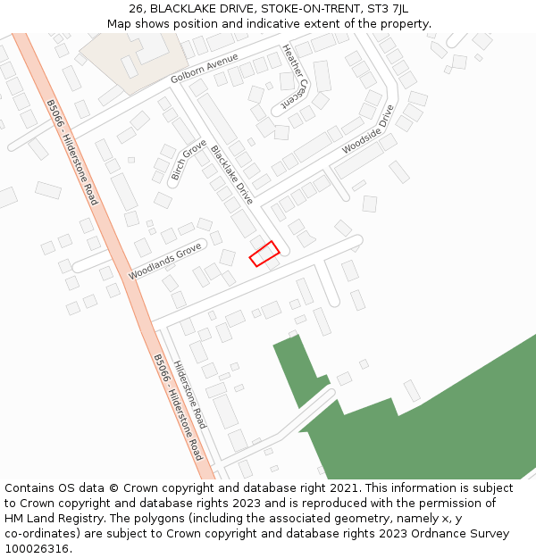 26, BLACKLAKE DRIVE, STOKE-ON-TRENT, ST3 7JL: Location map and indicative extent of plot