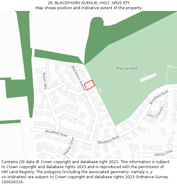 26, BLACKTHORN AVENUE, HOLT, NR25 6TY: Location map and indicative extent of plot