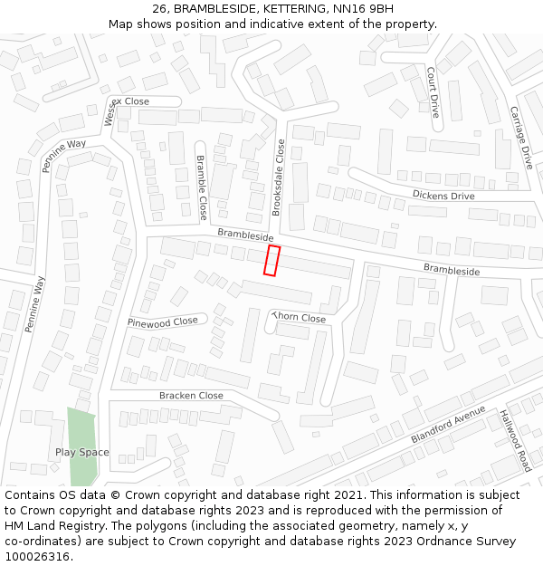 26, BRAMBLESIDE, KETTERING, NN16 9BH: Location map and indicative extent of plot