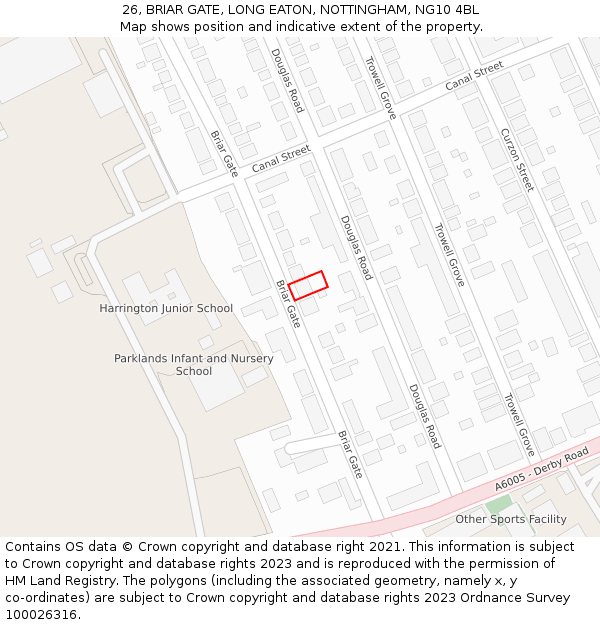 26, BRIAR GATE, LONG EATON, NOTTINGHAM, NG10 4BL: Location map and indicative extent of plot