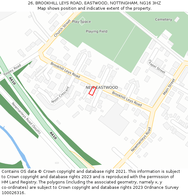 26, BROOKHILL LEYS ROAD, EASTWOOD, NOTTINGHAM, NG16 3HZ: Location map and indicative extent of plot