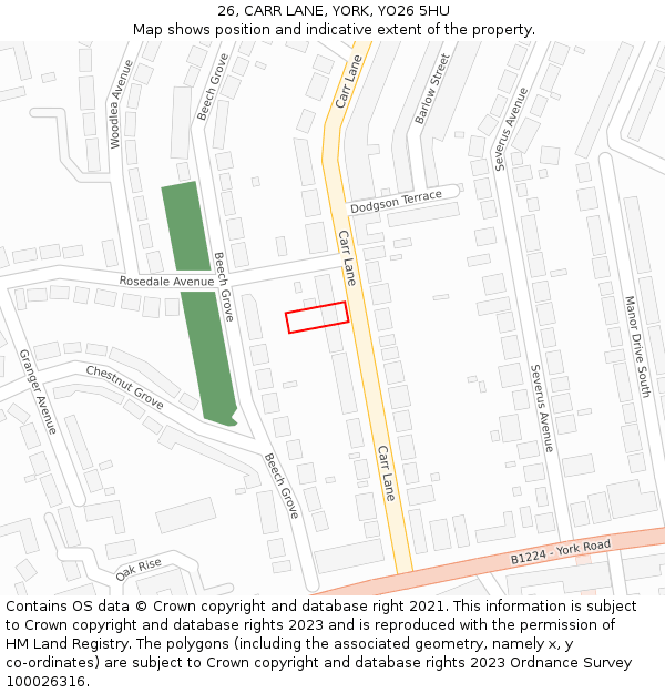 26, CARR LANE, YORK, YO26 5HU: Location map and indicative extent of plot