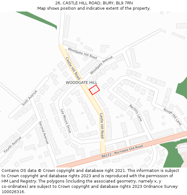 26, CASTLE HILL ROAD, BURY, BL9 7RN: Location map and indicative extent of plot