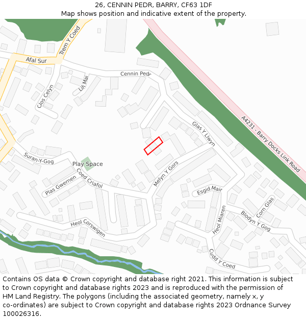 26, CENNIN PEDR, BARRY, CF63 1DF: Location map and indicative extent of plot