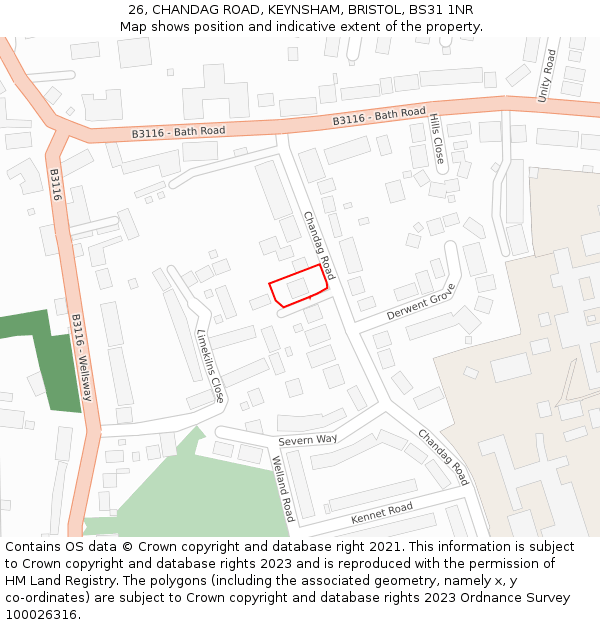 26, CHANDAG ROAD, KEYNSHAM, BRISTOL, BS31 1NR: Location map and indicative extent of plot