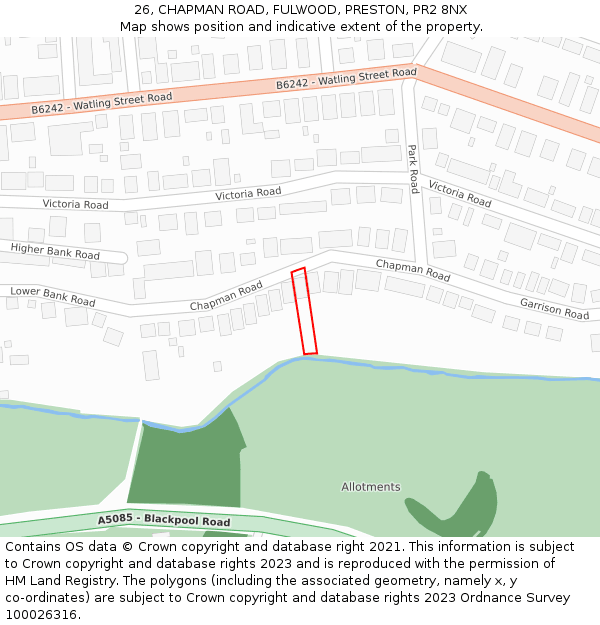 26, CHAPMAN ROAD, FULWOOD, PRESTON, PR2 8NX: Location map and indicative extent of plot