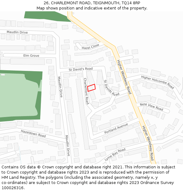 26, CHARLEMONT ROAD, TEIGNMOUTH, TQ14 8RP: Location map and indicative extent of plot