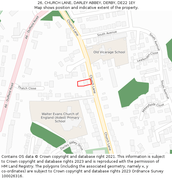 26, CHURCH LANE, DARLEY ABBEY, DERBY, DE22 1EY: Location map and indicative extent of plot