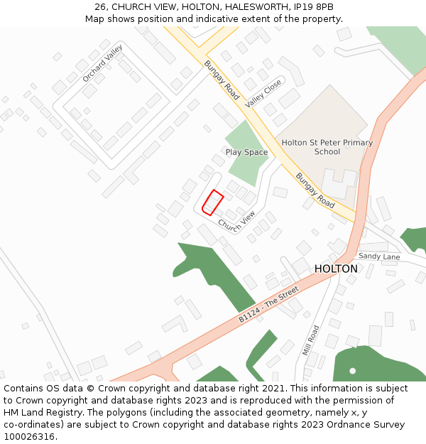 26, CHURCH VIEW, HOLTON, HALESWORTH, IP19 8PB: Location map and indicative extent of plot