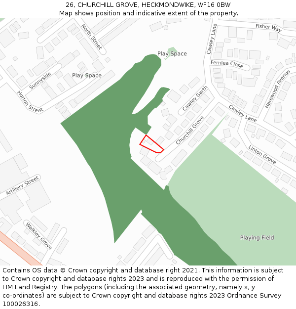 26, CHURCHILL GROVE, HECKMONDWIKE, WF16 0BW: Location map and indicative extent of plot