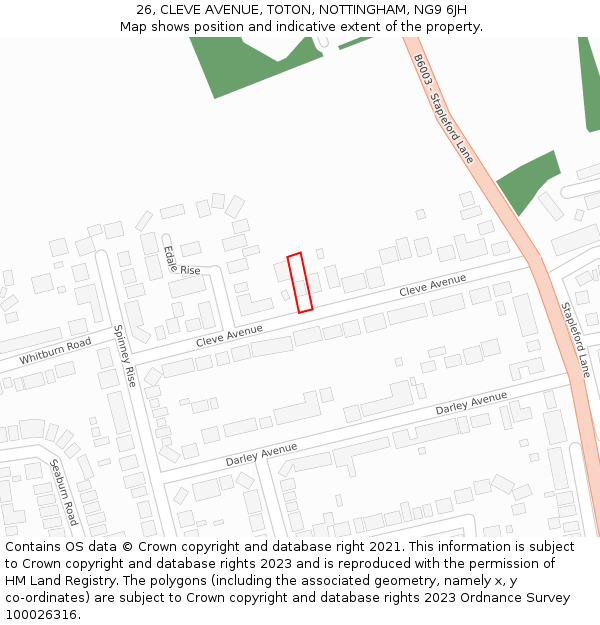 26, CLEVE AVENUE, TOTON, NOTTINGHAM, NG9 6JH: Location map and indicative extent of plot