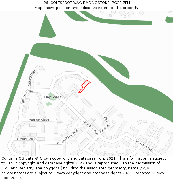 26, COLTSFOOT WAY, BASINGSTOKE, RG23 7FH: Location map and indicative extent of plot