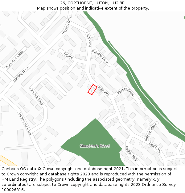 26, COPTHORNE, LUTON, LU2 8RJ: Location map and indicative extent of plot