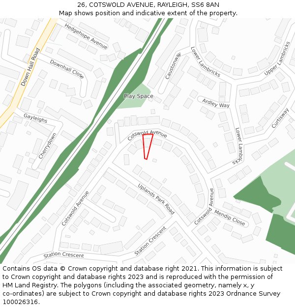 26, COTSWOLD AVENUE, RAYLEIGH, SS6 8AN: Location map and indicative extent of plot