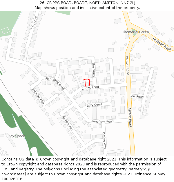 26, CRIPPS ROAD, ROADE, NORTHAMPTON, NN7 2LJ: Location map and indicative extent of plot